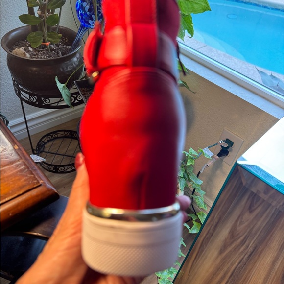 Aldo Vibrant Red Ankle Boots with Gold Chain - Picture 10 of 13